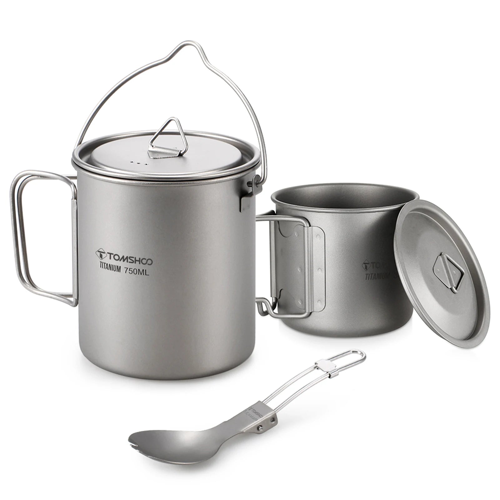 TOMSHOO Ultralight 750ml Titanium Pot Portable Titanium Water Mug Cup with Lid and Foldable Handle Outdoor Camping Cooking
