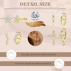 Florideco Hoop Earrings Set for Women Gold Plated Dangle Hoop Stud Earrings Stacks Pack Dainty Dangle Hoop Huggie Stud Cartilage
