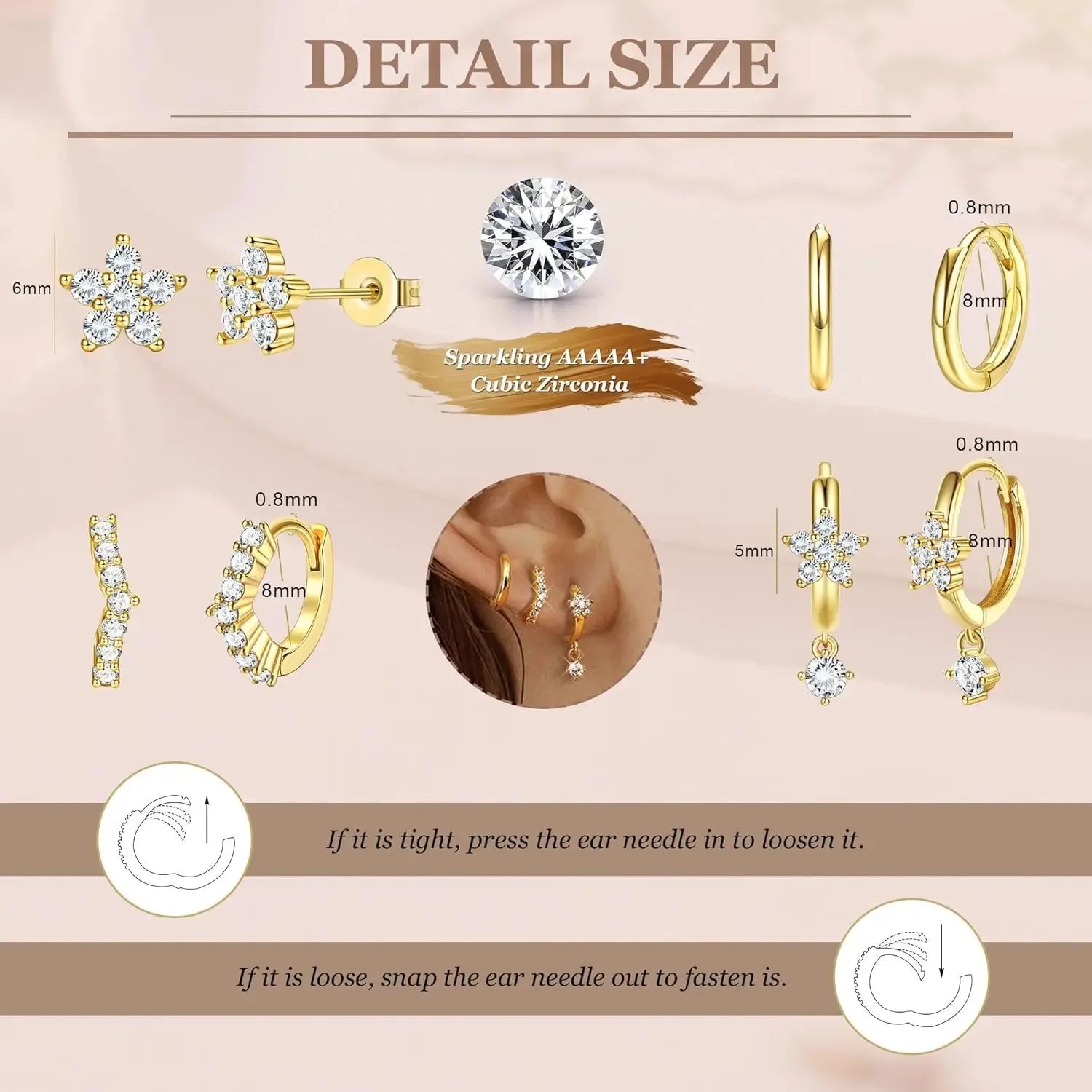 Florideco Hoop Earrings Set for Women Gold Plated Dangle Hoop Stud Earrings Stacks Pack Dainty Dangle Hoop Huggie Stud Cartilage