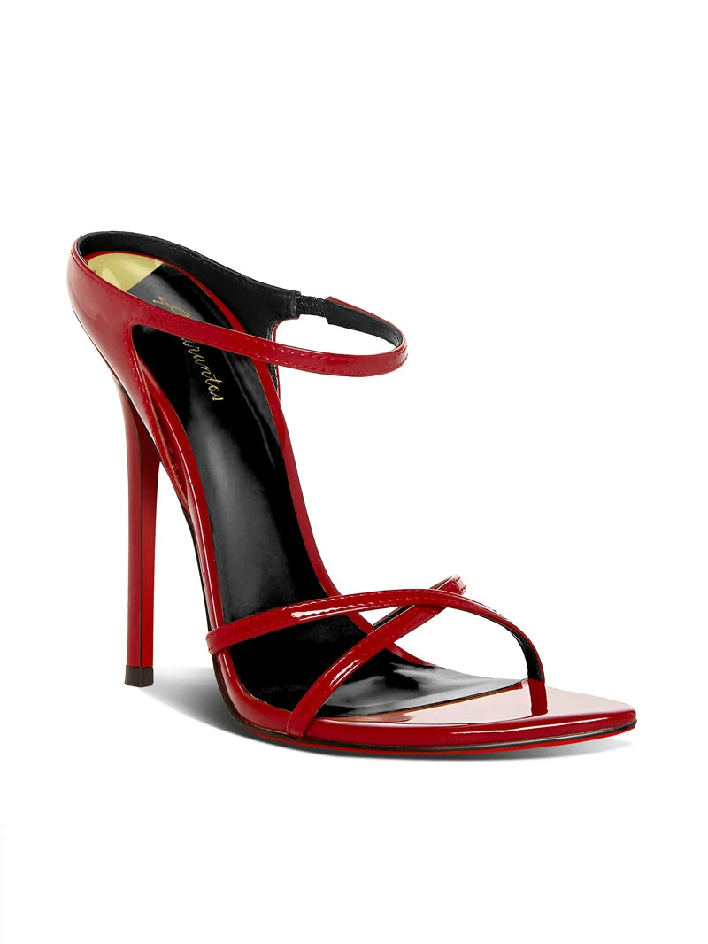2025 new black slim heeled sandals with a feminine feel, pointed cross straps, high heels, open toed slippers