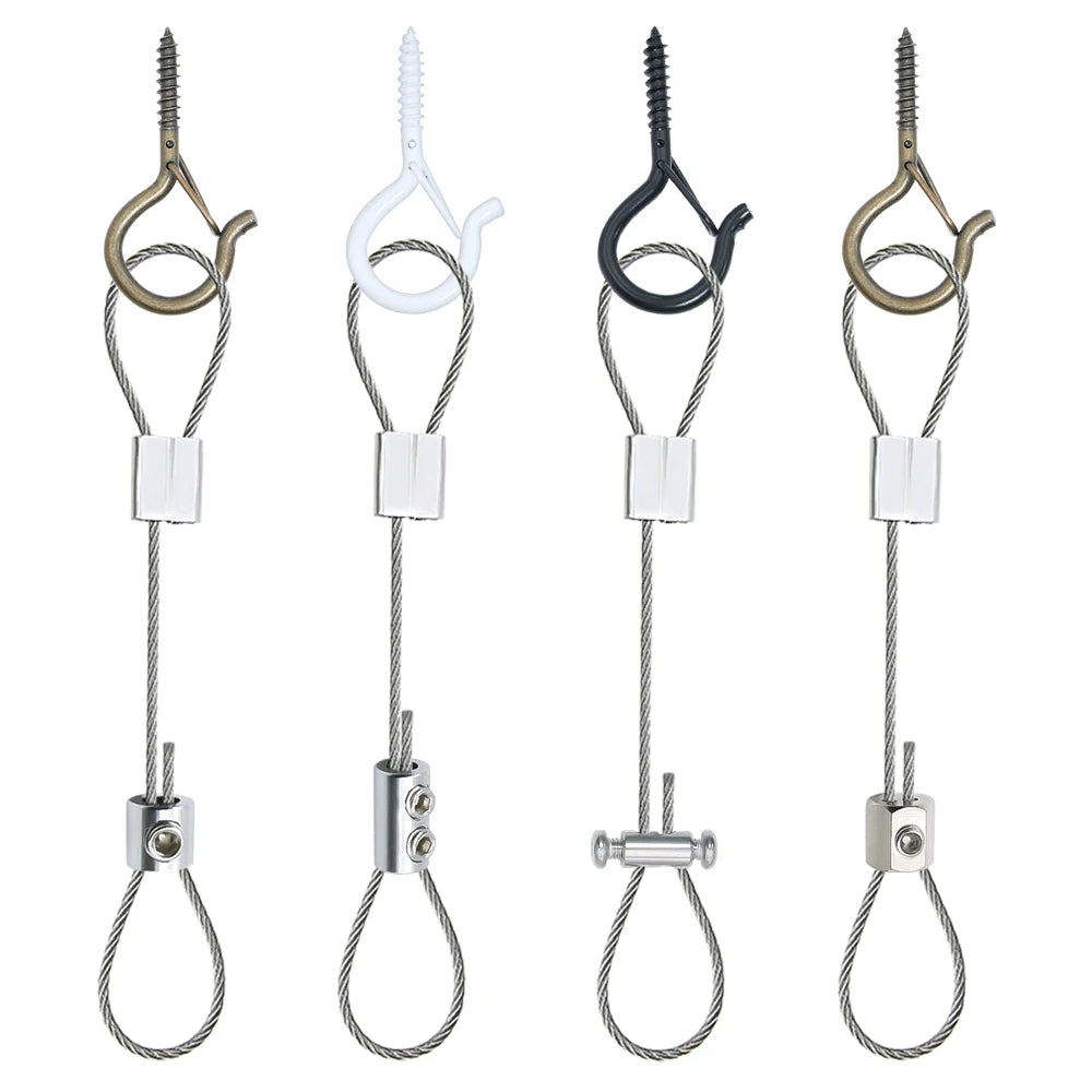 4PCS 1.5mm stainless steel cable, adjustable suspension rope, paired with Q-type hook, used for hanging outdoor string lights