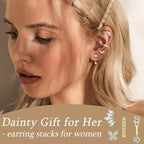 Florideco 4Pairs Dainty Earrings for Women Stud Hoops Surgical Steel Flat Back Studs Stacks Cartilage Set for Multiple Piercings