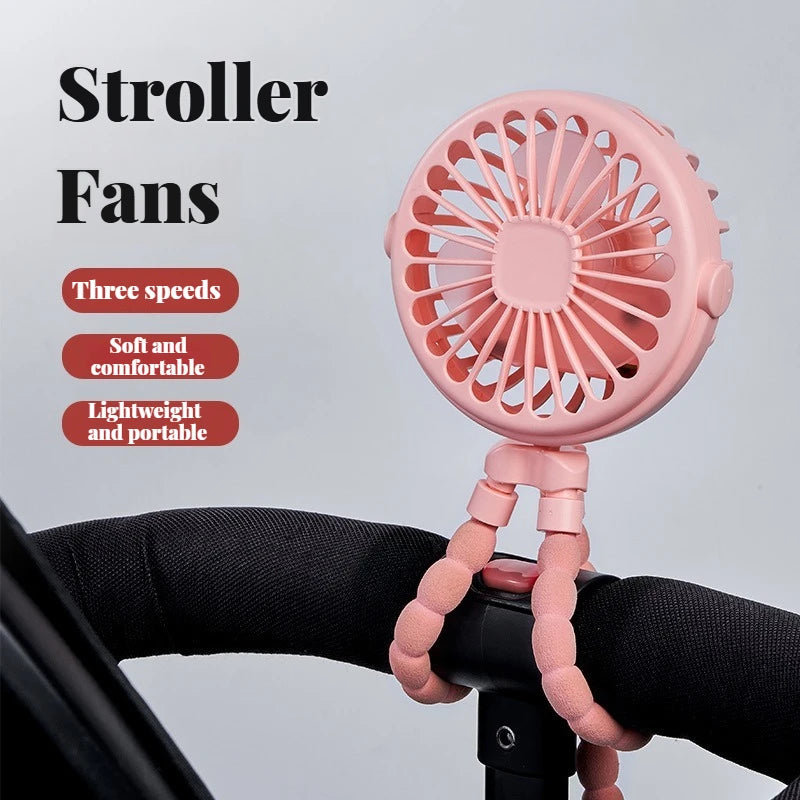 Portable Stroller Fan with Mini Night Light Handheld & Foldable Oscillating Design for Desktop Home Outdoor & Baby Stroller use