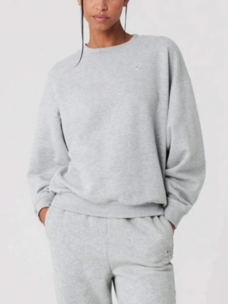 Women's Sweatshirts O Neck Solid Black Red Classic Letter Loose Casual Sports Pullovers Fashion Long Sleeve Hoodies for Women