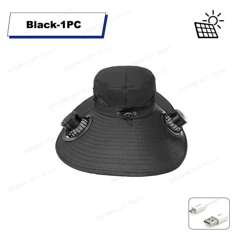 Multifunction Double Fan Solar Hat UV Protection Breathable Fisherman Cap Summer Outdoor Rechargeable Sun Fan Gift for Father