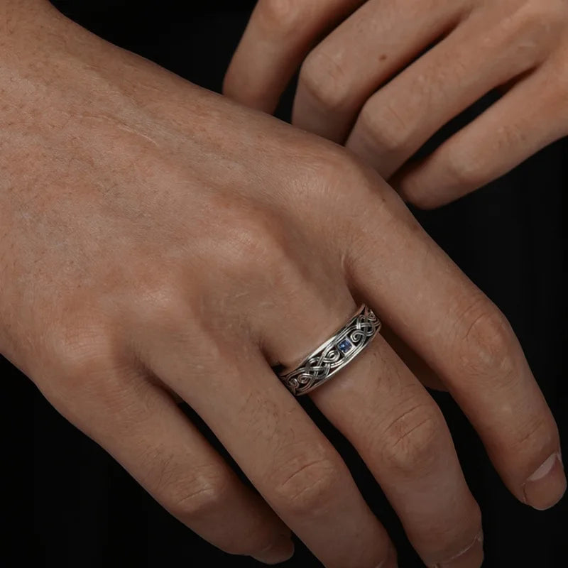 Buyee 925 Sterling Silver Couples Ring Elegant Carved Patterns Open Ring Finger for Women Men Fashion Fine Jewelry Circle Gift