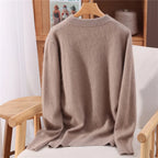 Women's 100% Mink Cashmere Sweater Crewneck Pullover Sweater Fleece Knitted Premium Clothing Winter Warm Long Sleeve Pullover
