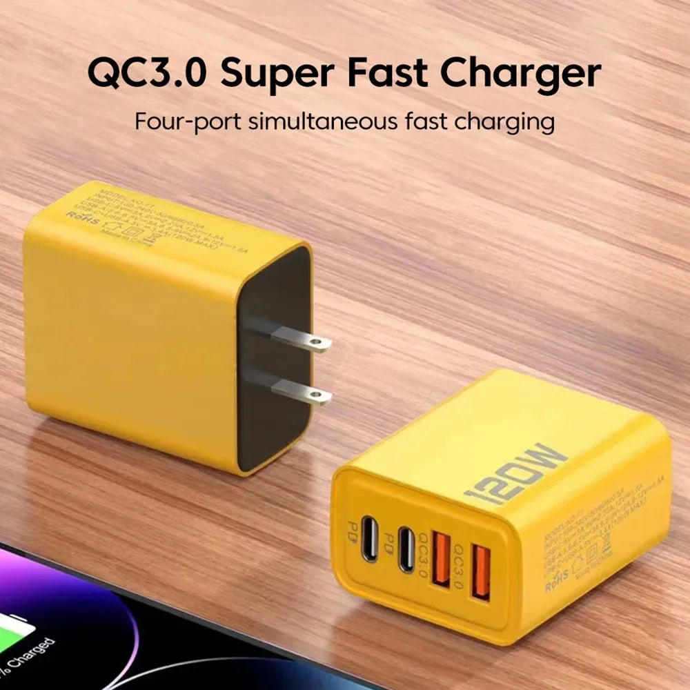 120W PD USB Charger Type C Fast Charging Mobile Phone Adapter For iPhone Samsung Xiaomi Quick Charge 3.0 EU/US Plug Wall Charger