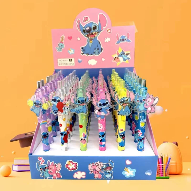 Disney Stitch Gel Pen 48Pcs Black 0.5mm Cartoon Kawaii Paster  New Cute Styling School Supplies Friends Write Birthday Gifts