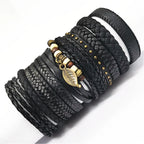 10 Pcs/set Black Wrap Woven New Fashion Handmade Men Bracelets Male Women Leather Bracelets Men Bangle Wholesale Jewelry Gift