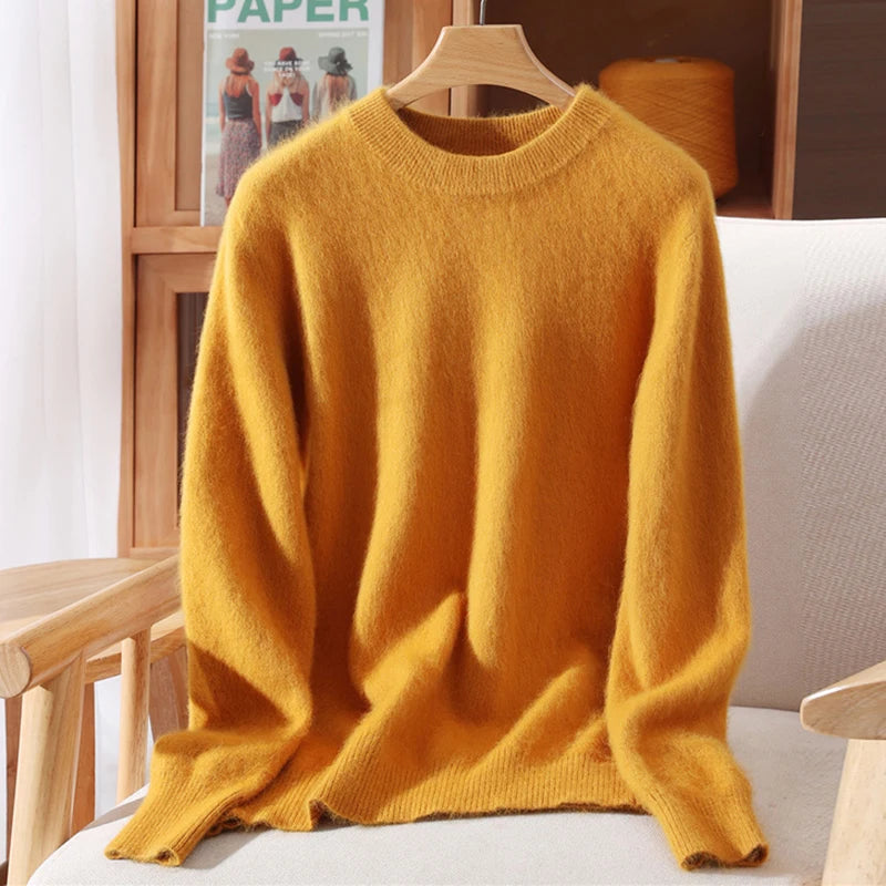 Women's 100% Mink Cashmere Sweater Crewneck Pullover Sweater Fleece Knitted Premium Clothing Winter Warm Long Sleeve Pullover