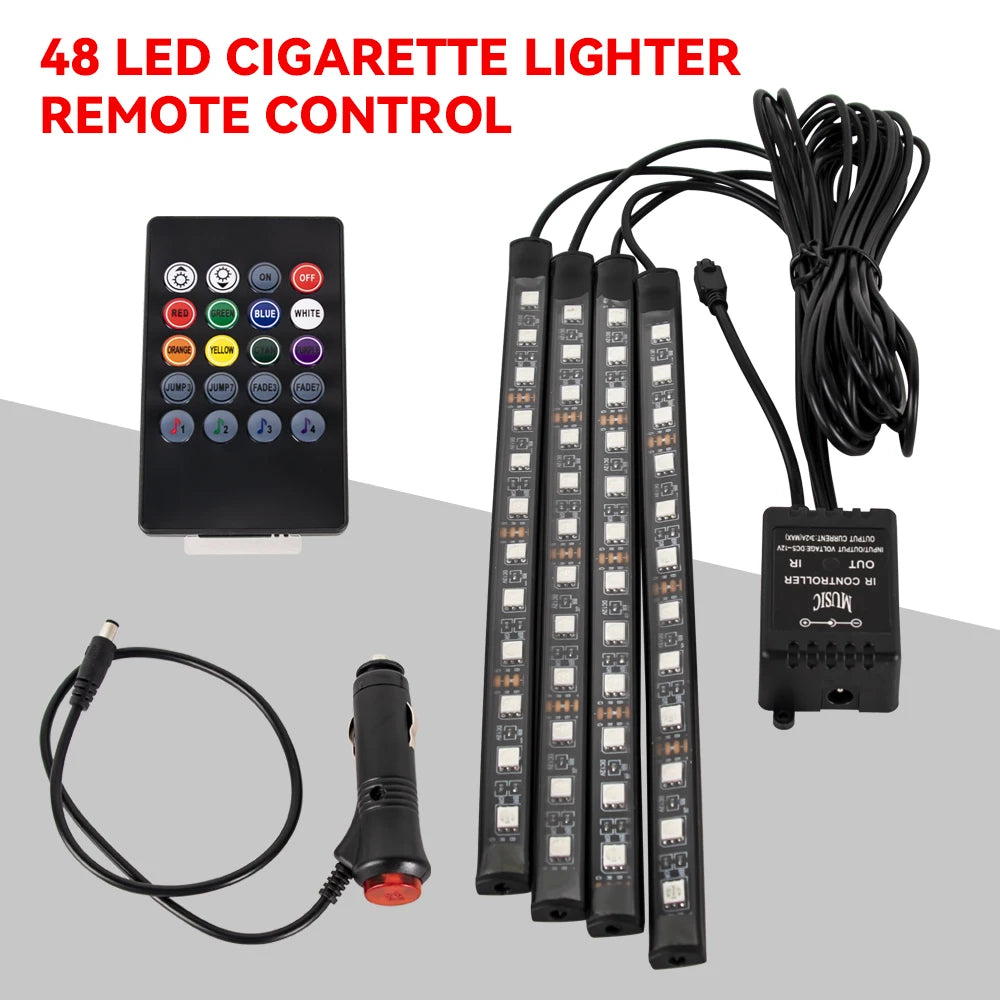RGB Automotive Atmosphere Decorative Lamp Led Interior Light Strip Car Foot Ambient Lights with USB Cigarette with Remote Voice