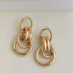 Gold Color Circle Linked Drop Earrings for Women Classic Round Metal Pendant Statement Earring Girl Party Jewelry