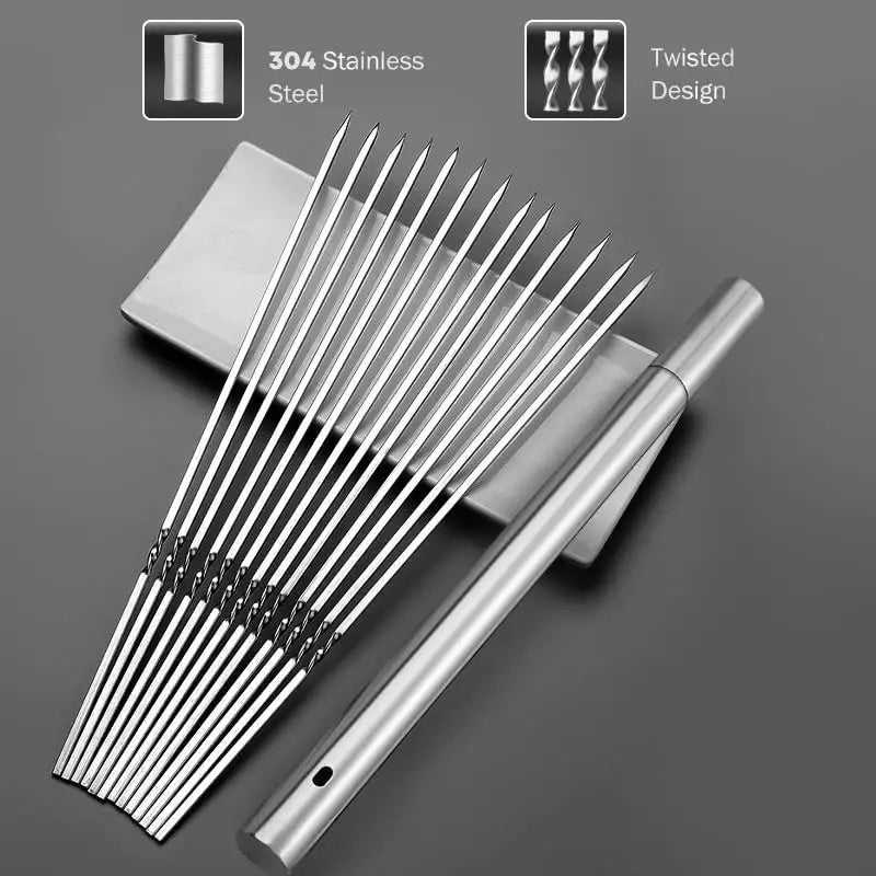 Metal Skewers for Kabobs Grilling, 40 Pcs 13.5" Kabob Skewers, Flat BBQ Barbecue Skewer, Reusable Set with Portable Storage Tube