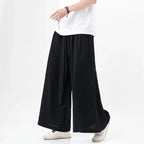 Chinese Style Linen Cotton Retro Pants Man Summer Kimono  Solid Color Traditional Pants Male Streetwear Casual Wide-Leg Trousers