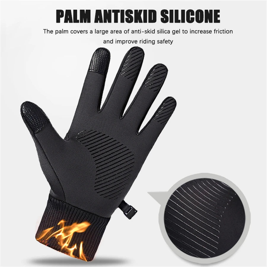 Black Sports Gloves Winter Warm Full Fingers Waterproof Cycling Outdoor Running Motorcycle Ski Touch Screen Fleece Gloves
