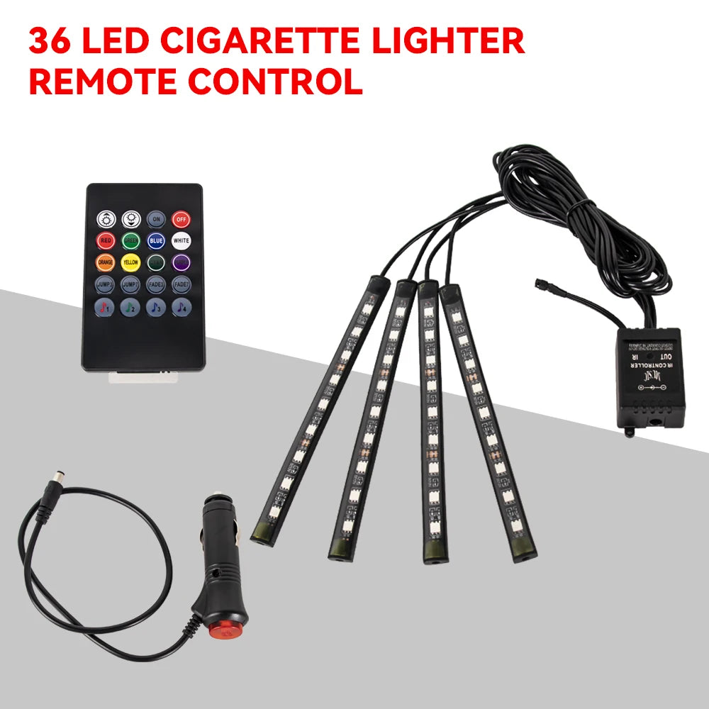 RGB Automotive Atmosphere Decorative Lamp Led Interior Light Strip Car Foot Ambient Lights with USB Cigarette with Remote Voice