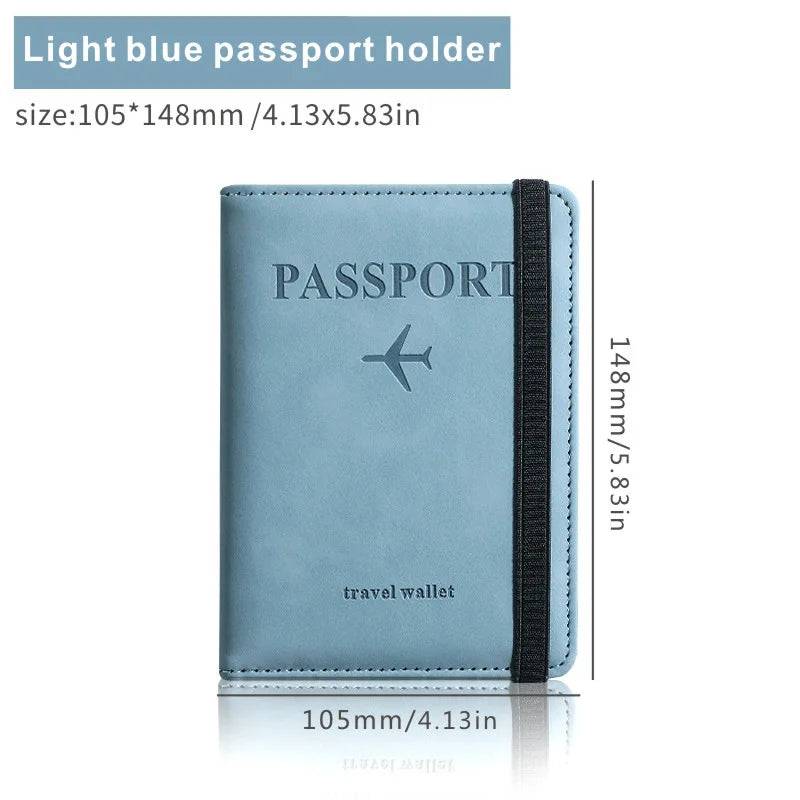 Anti-theft RFID Protection PU Leather Passport Holder Multifunctional Document Travel Wallet with Luggage Tag and Boarding Pass