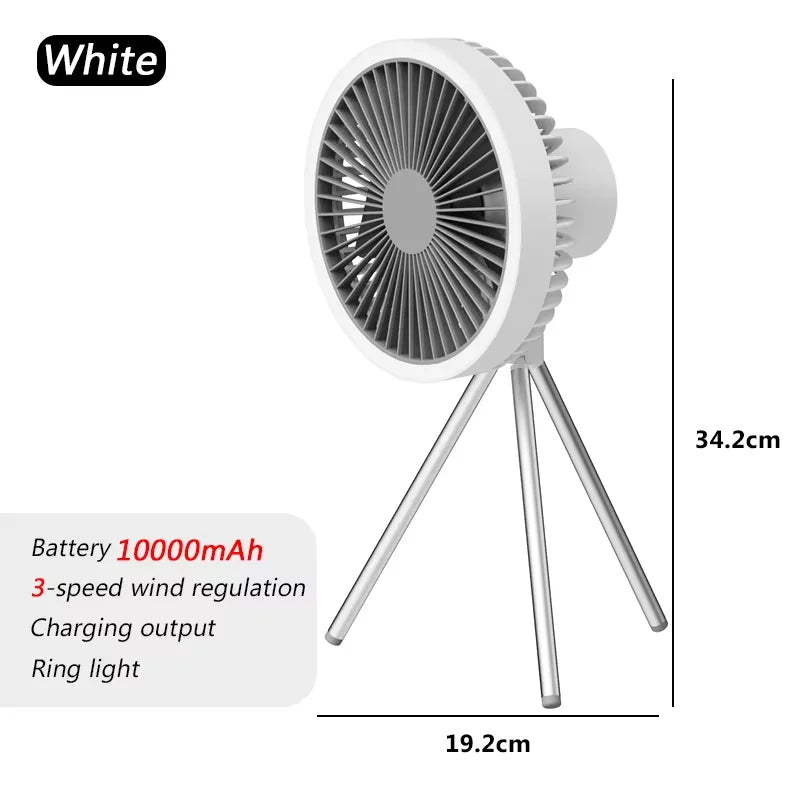 10000mAh Camping Fan Rechargeable Desktop Portable Circulator Wireless Ceiling Electric Fan with Power Bank LED Lighting