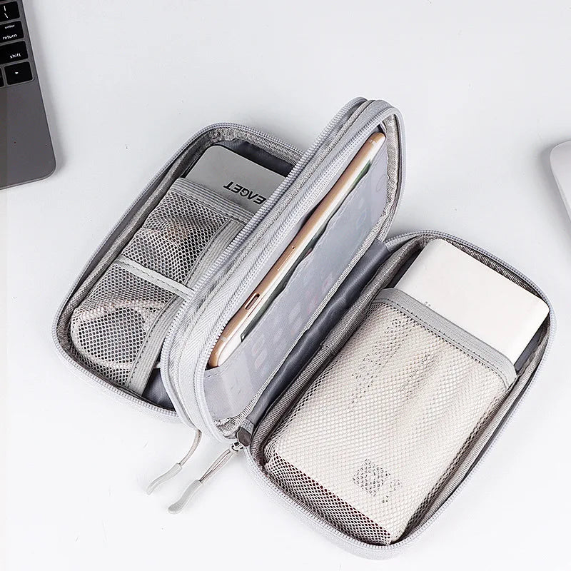 Portable Double Layer Travel Portable Digital Product Storage Bag USB Data Cable Manager Earphones Mobile Power Storage Bag 1pcs