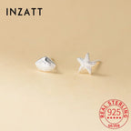 INZATT Real 925 Sterling Silver Asymmetric Starfish Shells Mini Stud Earrings for Women Classic Fine Jewelry Animal Accessory