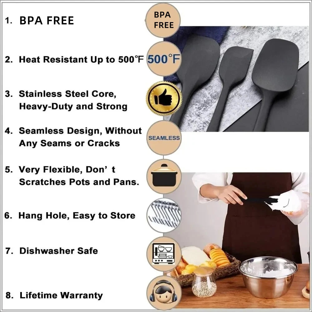 6 Pcs/Set Silicone Spatula Set Food Grade Non Stick Heat Resistant Spatulas Turner for Cooking Baking Mixing Baking Tools