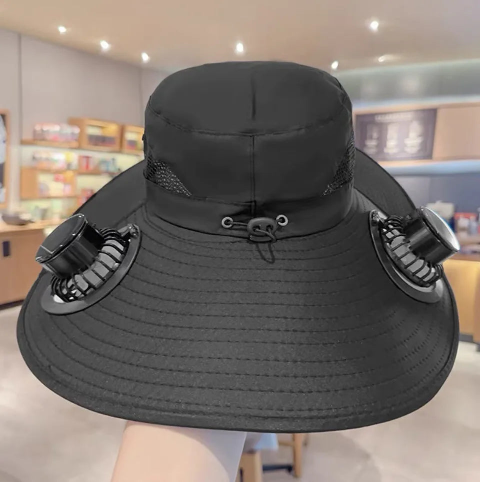Solar Fan Hat Summer Camouflage Sun Bucket Hat for Men Women Outdoor Mountaineering Sunshade Fisherman Hat with Dual Cooling Fan