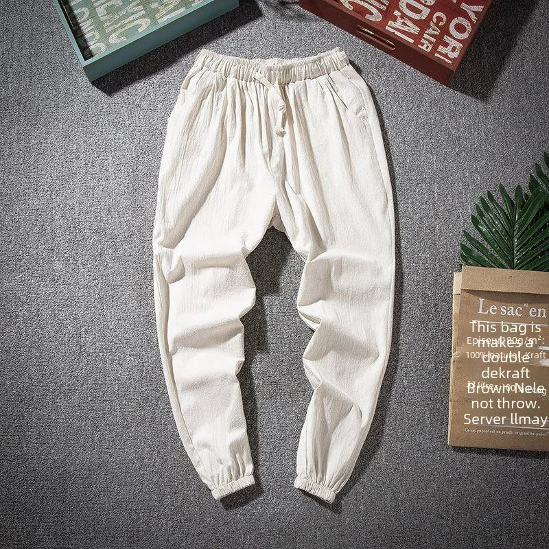 Hanfu Tang Suit Loose-fit Casual Pants Asian Style Lightweight Linen Cotton Blend For Spring Summer Men's Trendy Pants