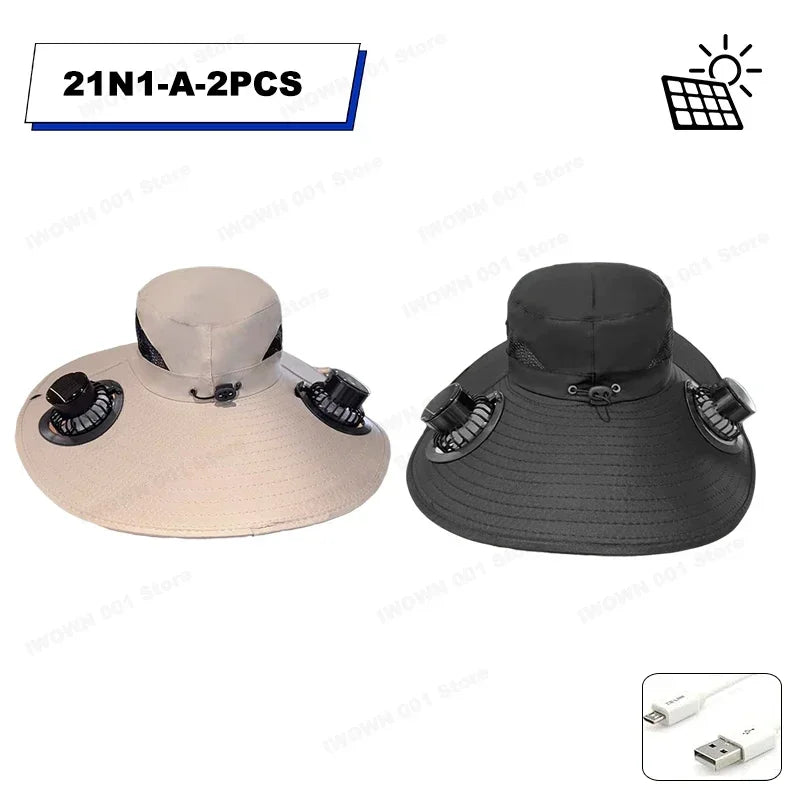 Multifunction Double Fan Solar Hat UV Protection Breathable Fisherman Cap Summer Outdoor Rechargeable Sun Fan Gift for Father