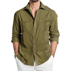 Men's Cuban Guayabera Long Sleeve Shirt Linen Casual Button up Beach Top Comfortable Breathable Summer Fashion Clothing