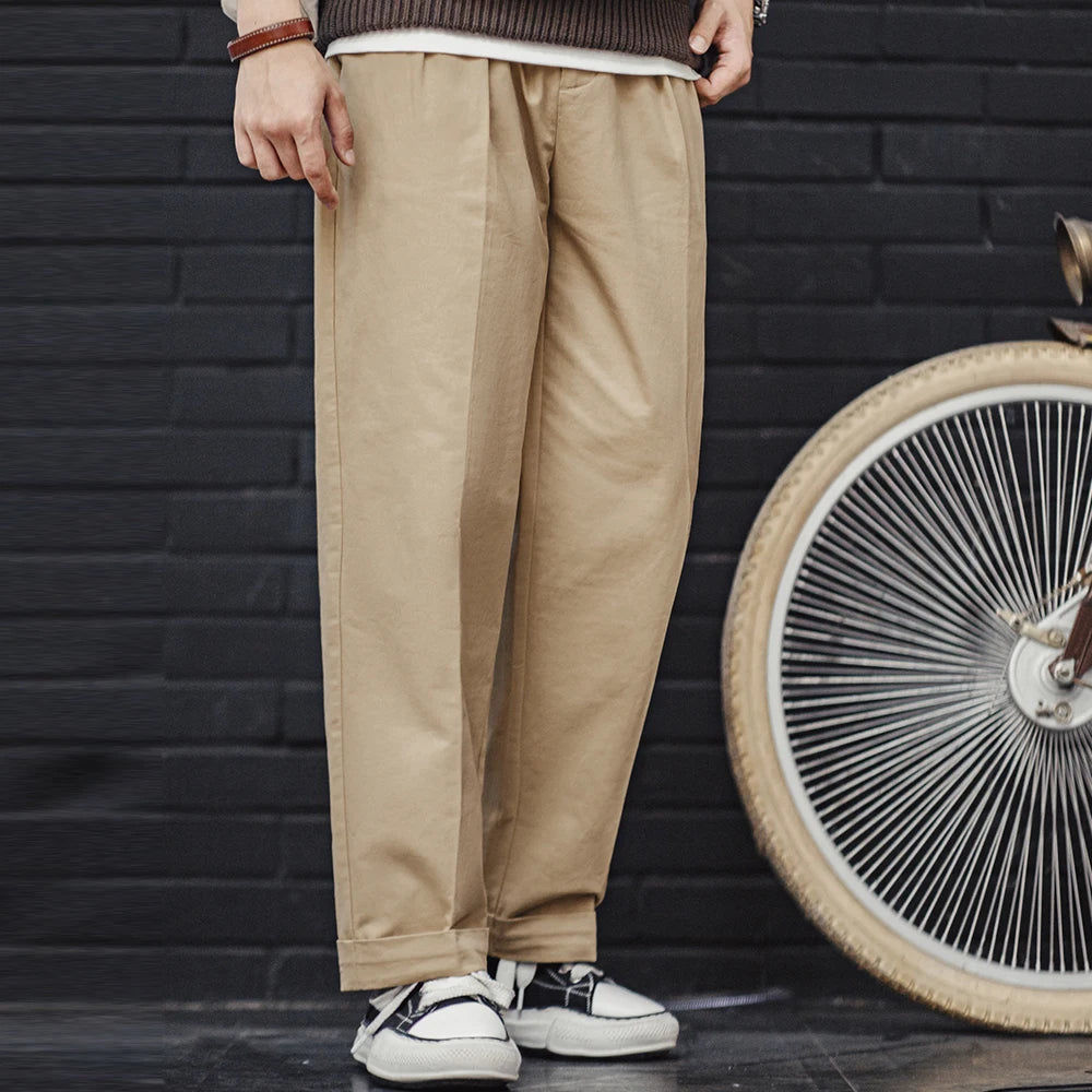 Maden Vintage Chino Casual Pants Tapered 237g/m² Cotton Fabric Two-color Zipper Fly Straight Trousers for Men's Autumn