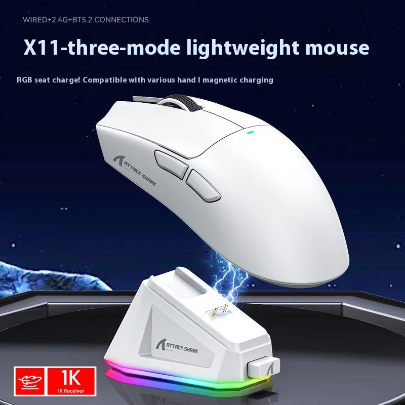 Attack Shark X11 mouse lightweight PAW3311 E-sports game the third mock examination wireless Bluetooth mouse charging RGB bottom