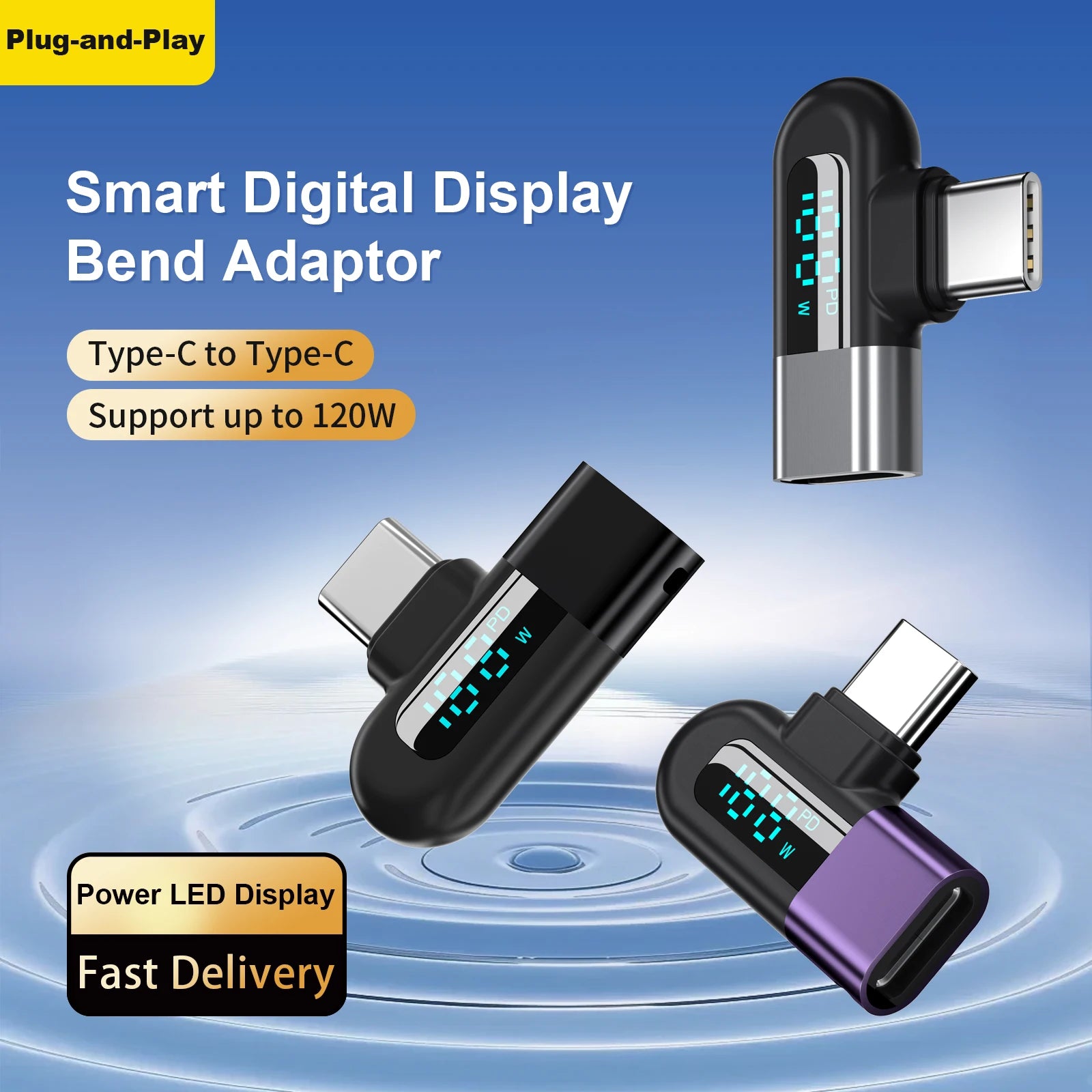 PD120W USB C Adapter OTG 90 Degree Elbow Diigital Display Type C To Type C Adapter for iPhone 16 15 Laptop Xiaomi Samsung