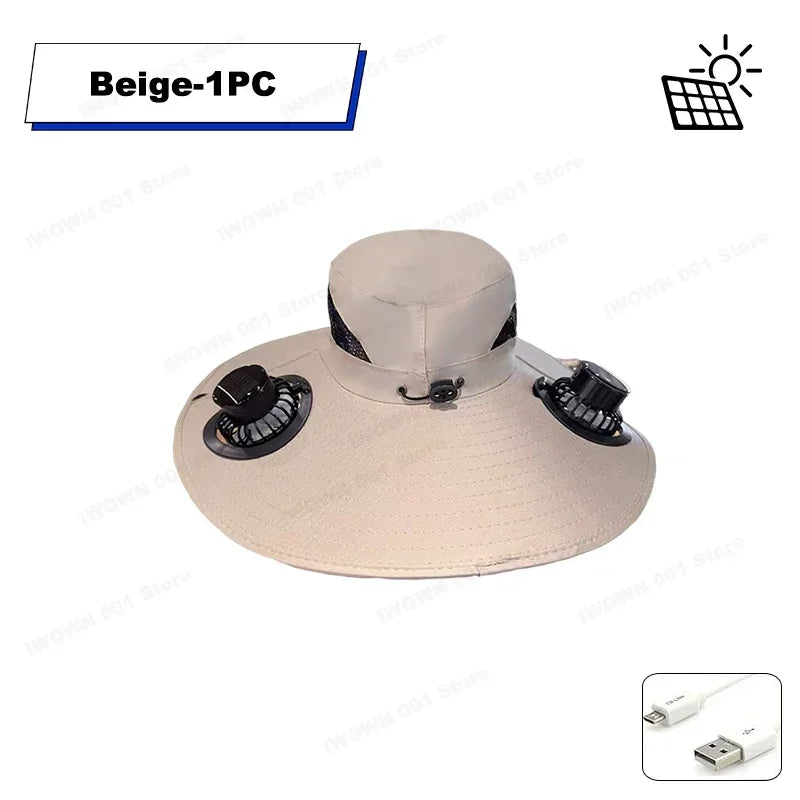 Multifunction Double Fan Solar Hat UV Protection Breathable Fisherman Cap Summer Outdoor Rechargeable Sun Fan Gift for Father