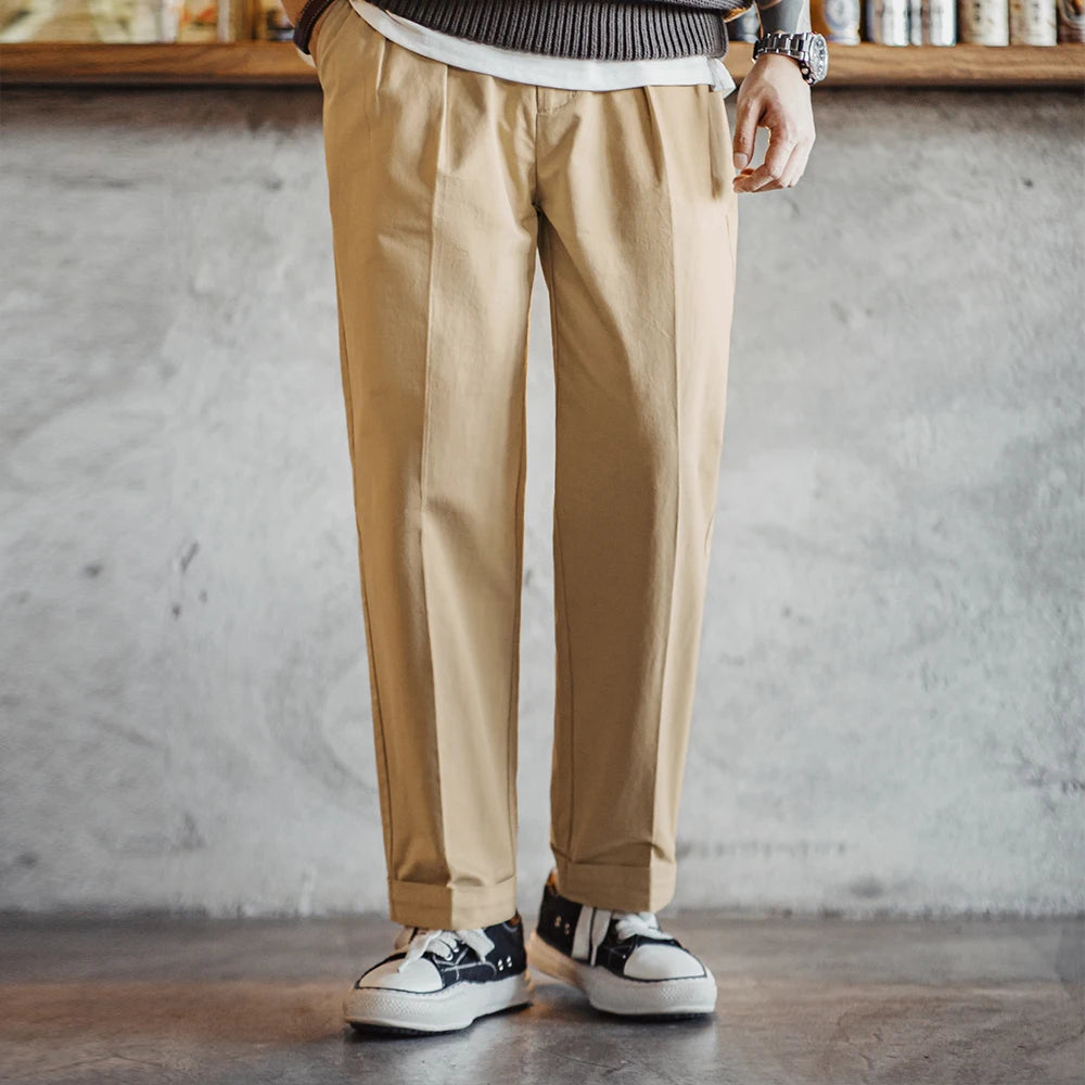 Maden Vintage Chino Casual Pants Tapered 237g/m² Cotton Fabric Two-color Zipper Fly Straight Trousers for Men's Autumn