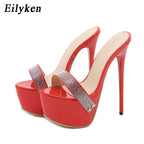 Eilyken Handmade Slipper Women Platform Slingback Sandals Patent Leather Sexy Stiletto Heel Open Toe Pretty White Shoes