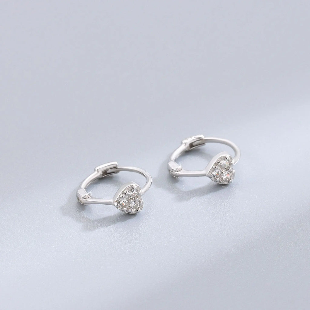 Authentic S925 Sterling Silver Heart Zircon Earrings for Women Sweet Exquisite Design Fashion Jewelry