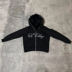 Y2k Gothic Punk Hip Hop Letter Print Faux Fur Collar Zip Up Hoodie Harajuku Aesthetic 2000s Hoodies Clothes Streetwear EMO Girl