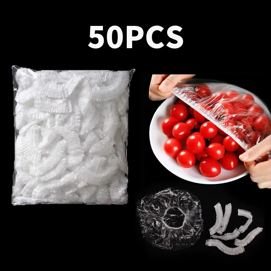 50/100/500PCS - Disposable food cover, plastic packaging, kitchen food preservation bag with elastic plate cover