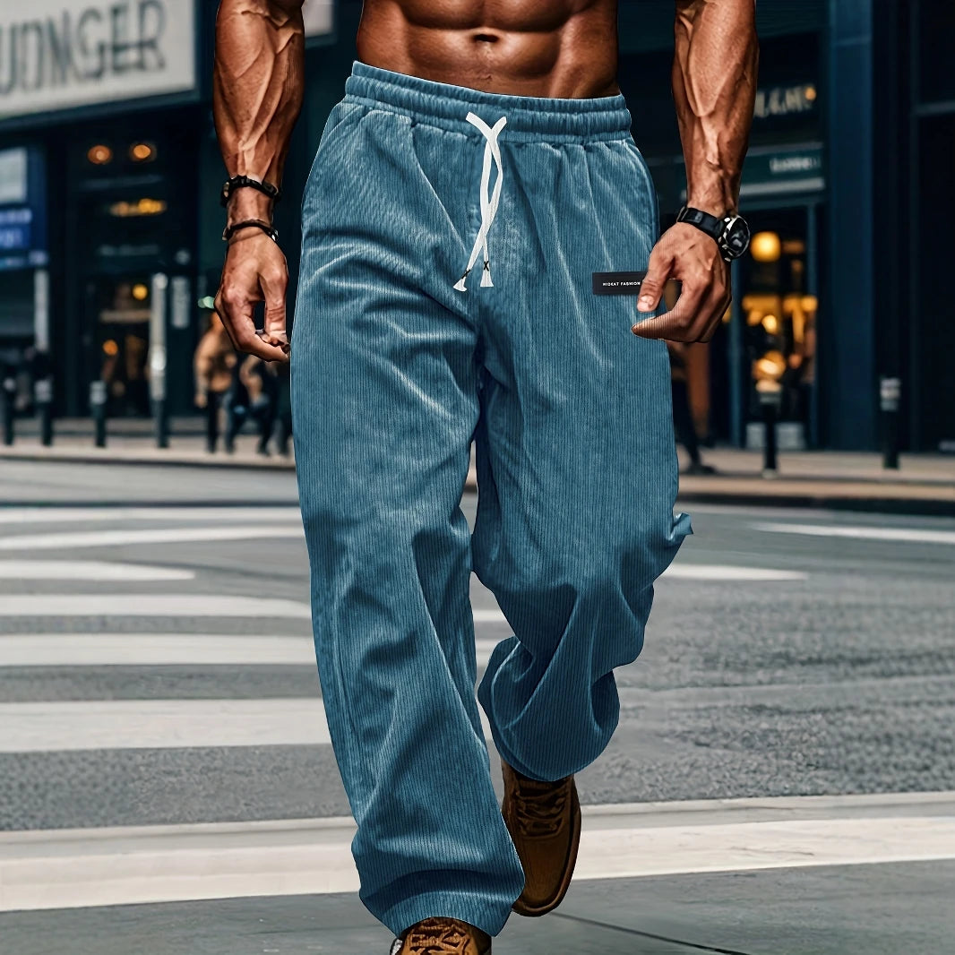High Quality Striped Corduroy Men's Casual Pants Autumn Winter Loose Fashion Cargo Straight Pants Fitness Sports Hip Hop Pants