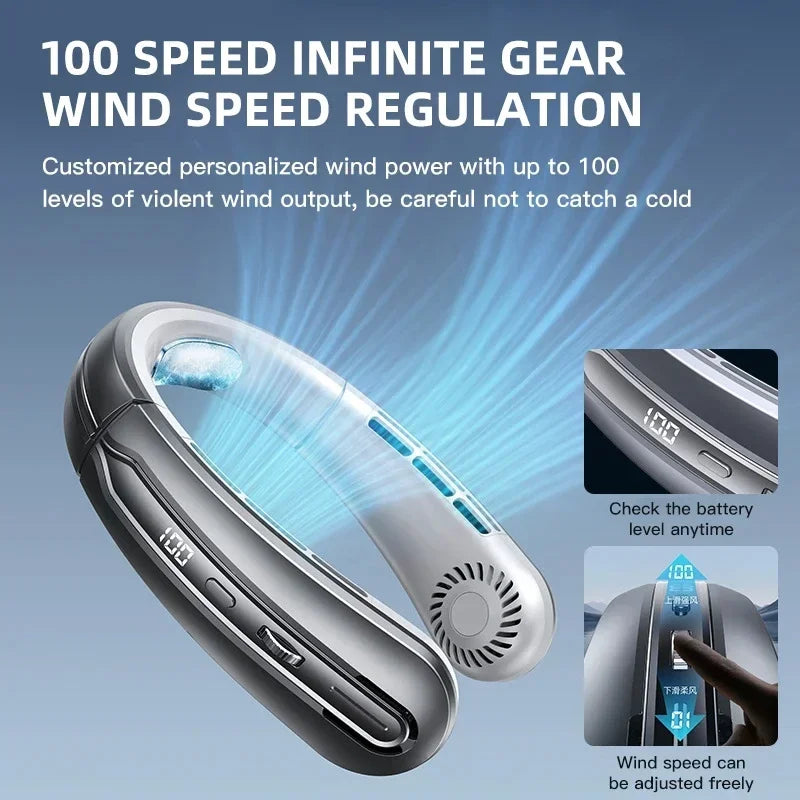 Xiaomi 8000mAh USB Hanging Neck Fan Portable Bladeless Mini Rechargeable Mute LED Digital Display Electric Air Cooler Handheld