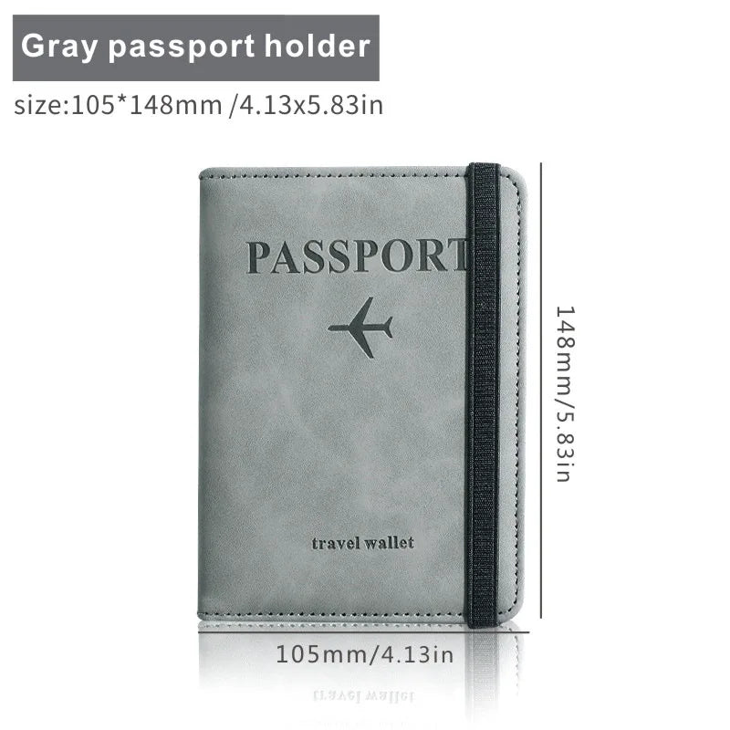 Anti-theft RFID Protection PU Leather Passport Holder Multifunctional Document Travel Wallet with Luggage Tag and Boarding Pass