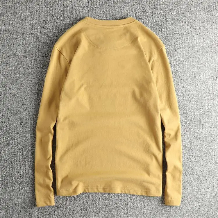 Autumn New American Retro Long-sleeved O-neck Trendy Printed Inner Cloth T-shirt Men's Fashion 100% Cotton Washed Casual Tops