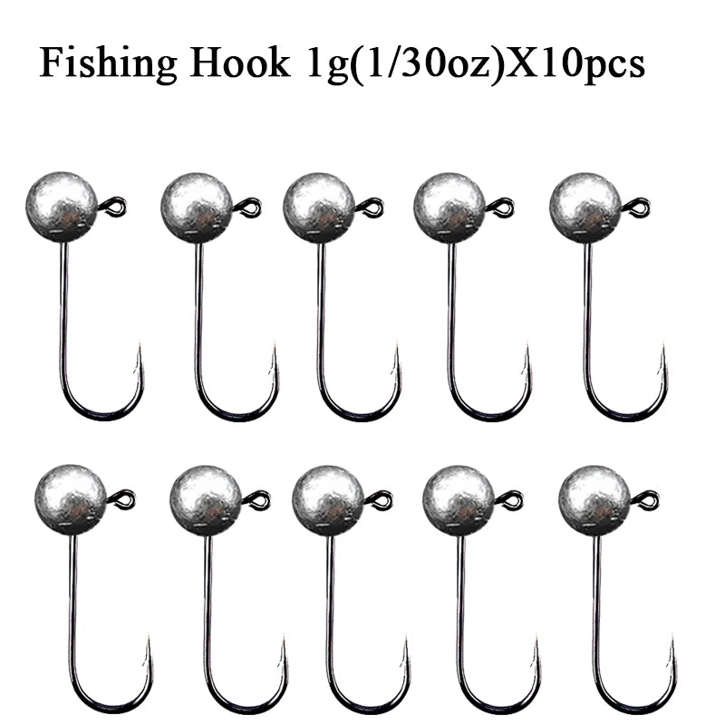 10pcs/lot Jig Head Fishing Hook 1g 2g 3.5g 5g 7g 10g Round Ball Jig Head Fishhook Soft Worm Fishing Accessories