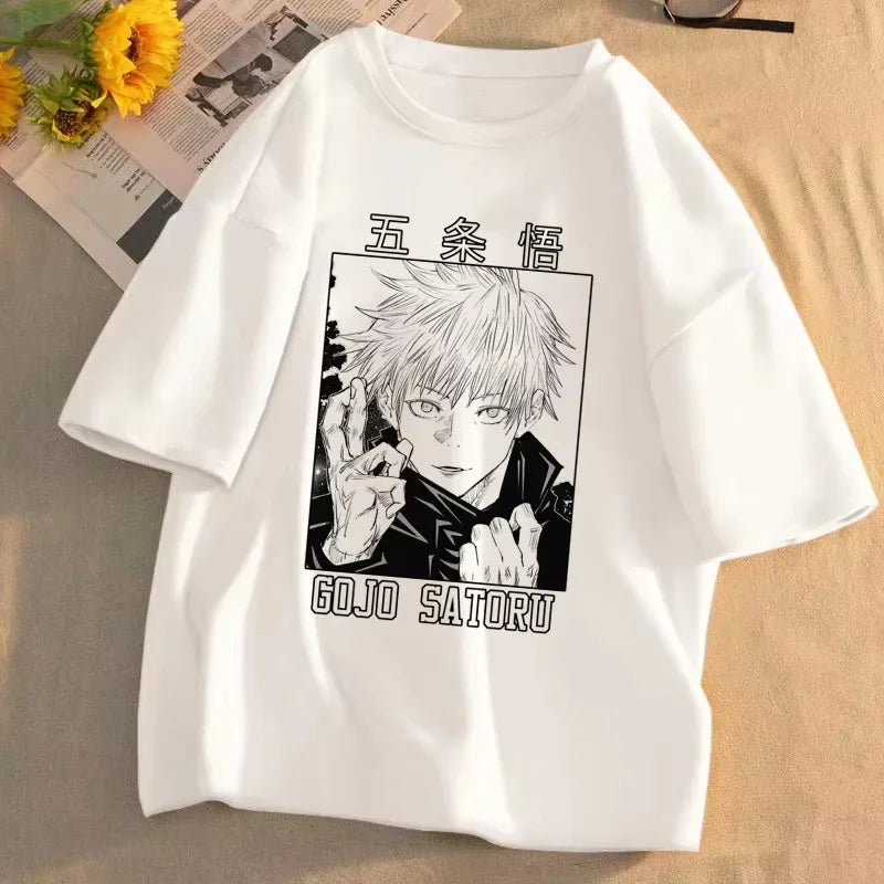 Summer men's Gojo Satoru manga Harajuku Jujutsu Kaisen Harajuku style 100% pure cotton short-sleeved T-shirt