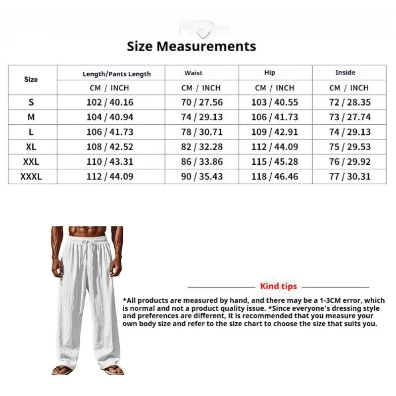 Spring Summer Thin Cotton Linen Loose Pants for Men Casual Elastic Waistband Solid Color Trousers Plus Size Beach Pants Man