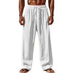 Spring Summer Thin Cotton Linen Loose Pants for Men Casual Elastic Waistband Solid Color Trousers Plus Size Beach Pants Man