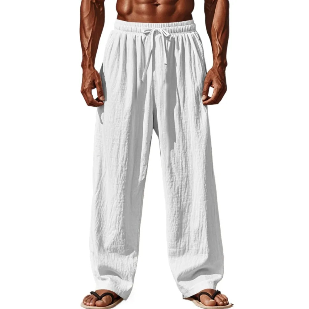 Spring Summer Thin Cotton Linen Loose Pants for Men Casual Elastic Waistband Solid Color Trousers Plus Size Beach Pants Man
