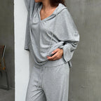 Women Autumn Vintage Two Piece Outfits Pants Sets Long Sleeve Hoodie Sweatshirts and Pants Solid Activewear Set with Pockets