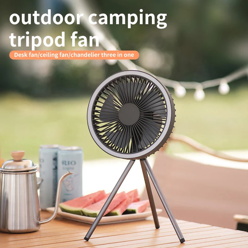 10000mAh Camping Fan Rechargeable Desktop Portable Circulator Wireless Ceiling Electric Fan with Power Bank LED Lighting